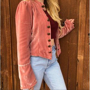 Anthropologie Black Sheep Velvet Military Jacket Blazer Pink Size L Victorian St